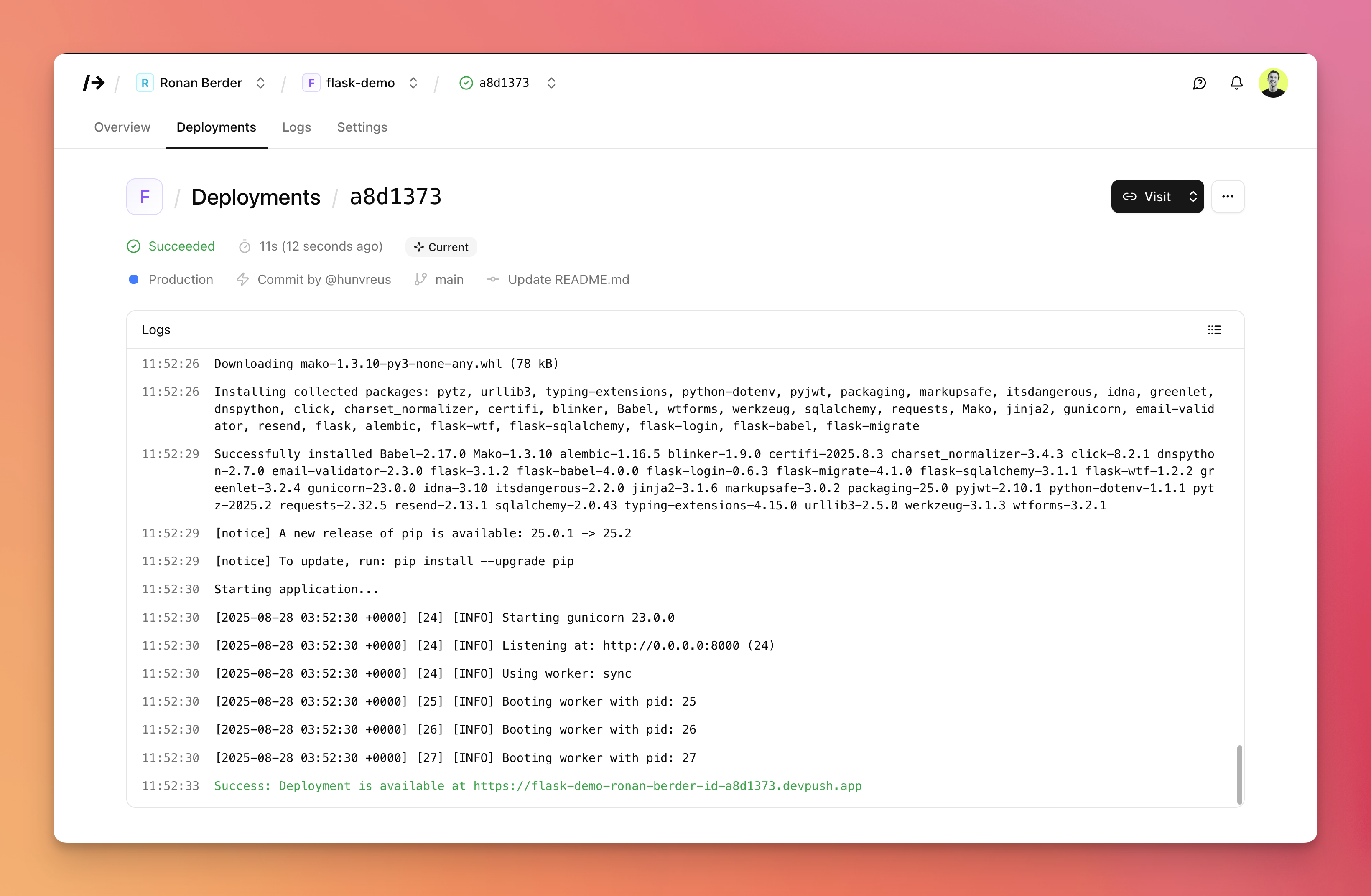 Screenshot of /dev/push